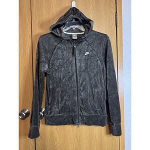 NWT NIKE Velvet Velour Hoodie Dark Gray Green Full Zip Y2K 90's Streetwear M